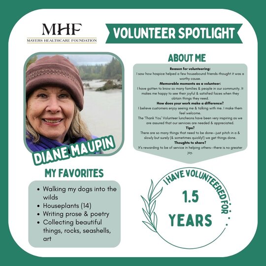 Volunteer Spotlight Diane Maupin, smiling.